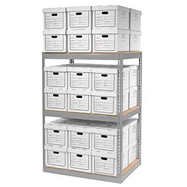 Record Storage Open With Boxes 42WX30DX60H, Gray